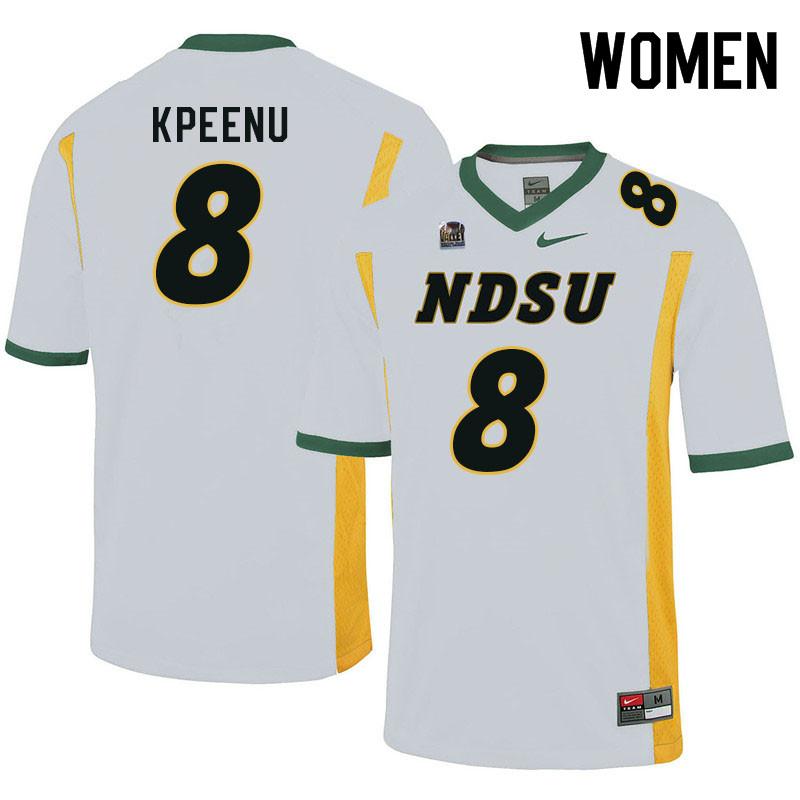 Women #8 Barika Kpeenu North Dakota State Bison College Football Jerseys Sale-White